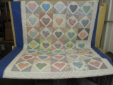 Hand Stitched Baby Quilt  Hearts & Half-Square Triangle Pattern – Can be displayed on a rod