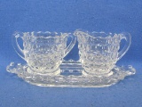 Fostoria Glass - American Creamer & Sugar on Tray – Tray is 8” long – Very good condition