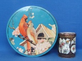 2 Vintage Tins – Round Blue one w Birds is 10 1/4” in diameter – Daher Tin is 4 1/2” tall