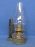 Vintage Oil Lamp in Tin Metal Wall Mount Holder – No Markings – Place to hook Reflector