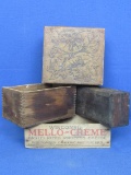 4 Vintage Wood Boxes – Wisconsin Mello-Creme Cheese – Pyrography & more...