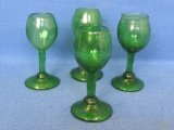 Set of 4 Blown Glass Cordials – Emerald Green – 4” tall – Good condition
