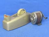 Vintage Scotch Heavy Duty Tape Dispenser & Boston Desk Mount Pencil Sharpener