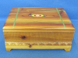 Nice Cedar Box with Decal on Lid – Hand Painted Stripes – 9” x 6 1/2” - 3 3/4” tall