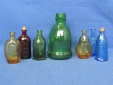 7 Small Colorful Glass Bottles – Some are Wheaton – Tallest is a 1976 Wine Bottle at 4 1/2”