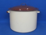 Large Enamel Pot – Yellow with Brown Lid & Trim – 11” in diameter – 7 1/2” tall