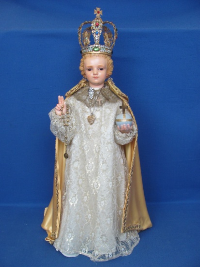 1933 Daprato Chalkware Infant Jesus of Prague State – 25 1/4” tall w Crown – Glass Eyes