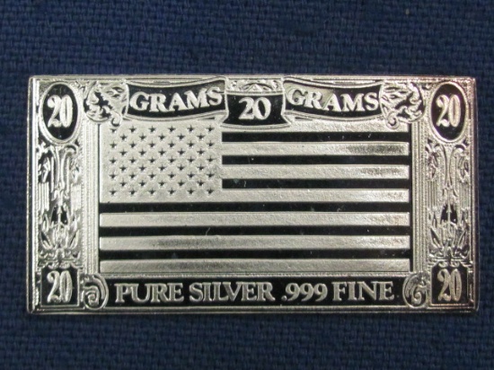 20 Gram Bar of Silver "The Silver Mint" - Marked Pure Silver .999 Fine