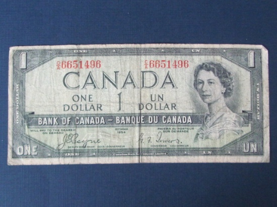 1954 Devils Face $1 Bill from The Bank of Canada
