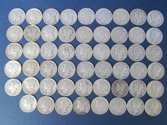 53 Mercury Dimes Various Dates - 129 Grams