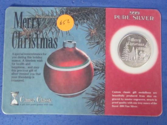 1986 Merry Christmas Medallion In Package - .999 Pure Silver One Troy Ounce