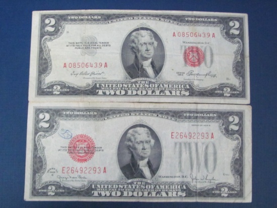 1928 G $2 Bill Red Seal & 1953 $2 Bill Red Seal