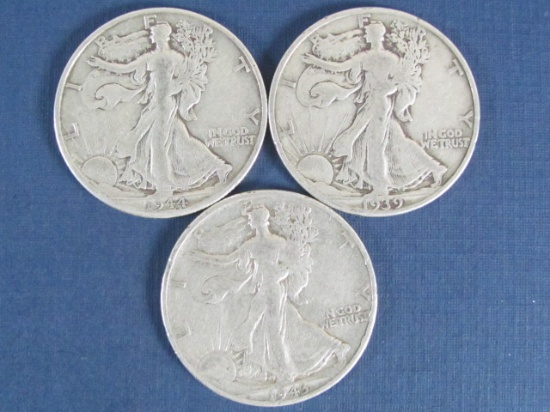 1939, 1943 & 1944-D Walking Liberty Halves - 37.0 Grams