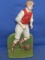Painted Cast Iron Door Stop 10 1/2” Tall  –  Vintage Soccer Player w/ Cleats