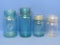 4 Mason Jars – 3 are Aqua – Ball & Foster Sealfast – Tallest is 7 3/4” - Good vintage condition