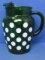 Anchor Hocking White Dots on Forest Green Glass Water Pitcher –Stands  9” Tall