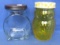 2 Glass Jars: Clock Face – Roman Numerals & Yellow Flashed Owl  5& 5 1/2” Tall