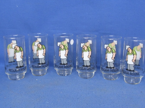 6 Matching 1975 Coca Cola Cartoon Glasses All are “Rough House” from Popeye