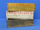 3 Land O' Lakes Wood Cheese Boxes – 2 are Varnished – About 8” x 4”