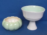 Red Wing Pottery: #276 Low Bowl/Planter & #879 Footed Bowl – White & Mint Green