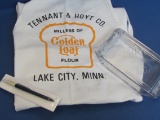 Golden Loaf Flour, Lake City, Minn: Glass Box – Canvas Apron – Advertising Pen