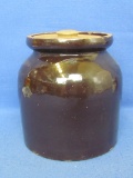 Stoneware Preserve/Snuff Jar with Salt Glazed Lid – 6 1/2” tall – Lid is good