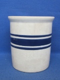 Beater Jar with 3 Blue Bands – 5 1/2” tall – Stoneware has no chips but crazed & stained