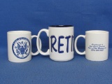3 Coffee Cups - “Retired” w US Navy Emblem is 4 1/2” tall – 2 from Fort Rucker, Alabama