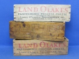 3 Land O' Lakes Wood Cheese Boxes – 1 Varnished – About 12” x 4 1/4”