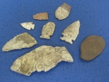 Stone Arrow Heads & Rocks – Largest is 4” long – Probably found around Lake City, MN