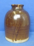 Brown Glaze Stoneware Jar – No Markings – 9 1/2” tall – Some flakes off around rim