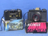 2 Vintage Film Cameras (1990's) in Original Boxes: Capital Focus 35mm & MXIMIZE MF-101 35mm Camera