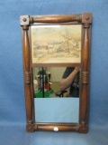 Vintage Mirror w/ Currier & Ives “New England Winter Scene” Print – 10 1/4” x 18 1/2” - Some wear to