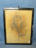 Antique Drawing of a Woman – Looks to be a pencil drawing – Signed & Dated “FW XII 1919” - 13 7/8” x