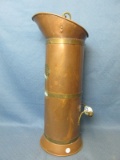 Vintage Copper & Brass “5-Kan” Water Can – 2 Handles, 1 w/ Delft? Porcelain – 20 1/2”T x 7 5/8”Dia(b