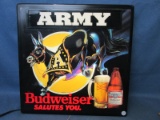 “Army Budweiser Salutes You” Lighted Sign – Works – 18”W x 17 3/4”T – Plastic – Chip in lower left c