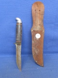Vintage Fixed Blade Knife & Sheath – Marked Official oe side – Made in USA Patented other side 8” L