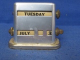 Vintage Chrome Desk Calendar – Sets  Week Day, Month & Date – Working Park Sherman Co. Springfield,