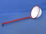 Red & White Enamelware Ladle 13” L  – Cup 4 1/4” DIA x 2” Deep