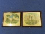 2 Vintage Color Prints of  The Capitol & The White House in Glass & Metal Frames Each 3” T X 3 3/4”