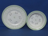 Baby Cereal/Soup Bowl 6 1/2”  & Plate 8 1/4” - Sheep circle a K  with the Alphabet in green around t