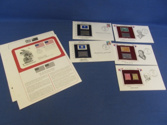 6 Stars & Stripes First Day Isue Stamps (200) & 5 22 Carat Gold Replicas