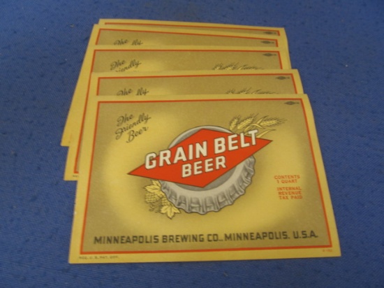 5 1 Quart Grain Belt Beer Labels – Unused NOS