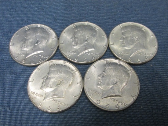 5 1964 Kennedy Half Dollars – As shown