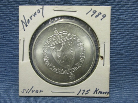 1989 175 Kroner Norwegian Coin – 92.5% Silver – As shown