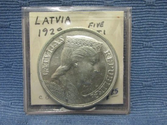 1929 5 Lati Latvian Coin – 83.5% Silver – As shown