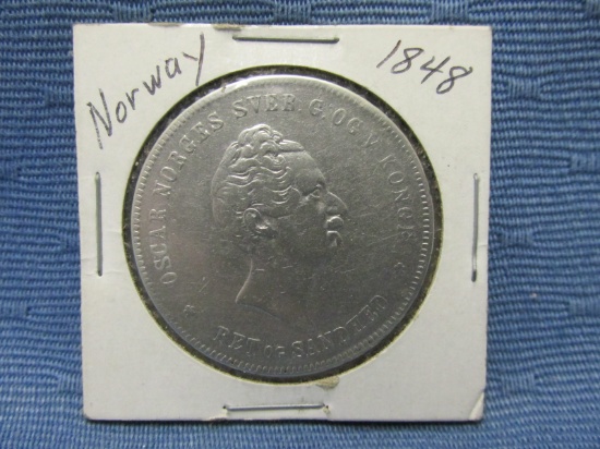 1848 Norwegian 1 Specie Daler Coin – 87.5% Silver – As shown