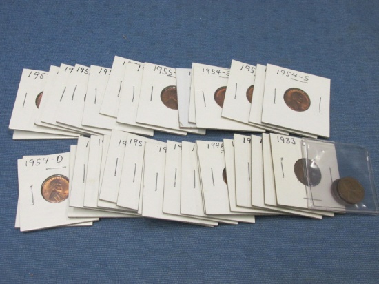 Lot of 36 Wheat Pennies – 1928-1955 – 2 1943 Steel Pennies – As shown