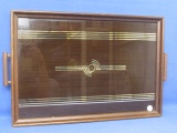 Vintage Serving Tray: 13 1/4” x 19” Wooden Framed with Reverse Painted Glass over Wood Grain  Print