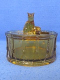 Portieux Vallerysthal Cat on Drum Powder Jar – Amber Glass